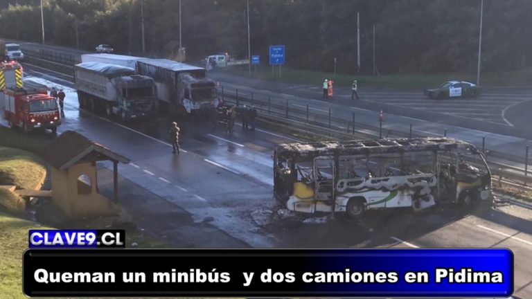 Intendente califica de terrorista la quema de minibús y dos camiones en la Ruta 5 Sur
