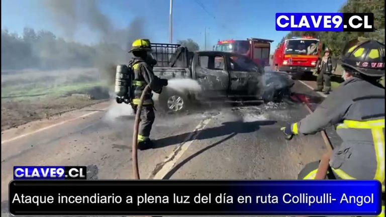 Encapuchados disparan contra vehículos y queman camioneta en la ruta Collipulli- Angol