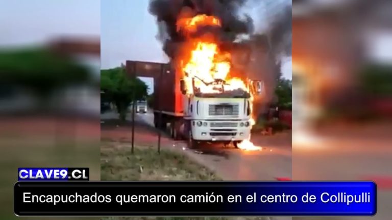 Encapuchados armados quemaron un camión a pasos de la plaza de Collipulli