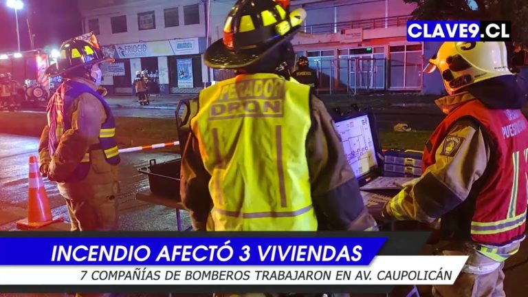 Incendio afectó tres viviendas en la avenida Caupolicán de Temuco